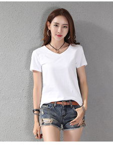 春夏2019新款白色V領短袖T恤 潮流女裝新風尚